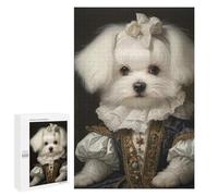 Jigsaw Puzzles 1000 PCS for Adults Dog in Renaissance Dress Noble Maltese with Bow Classic Victorian Pet Portrait Teenagers Puzzles Toy Wall Decor Perfect Decoration Challenging To Complete 1000 PCS
