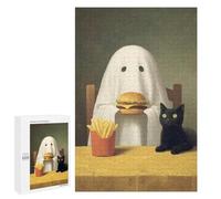 Jigsaw Puzzles 1000 PCS for Adults Ghost, Cat, Burger, And Fries Painting Puzzle for Adults Relax Games Hand Speed Race for Birthday, Chrismas 1000 PCS