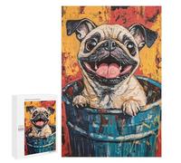 Jigsaw Puzzles 1000 PCS for Adults Happy Pug in Trash Can Jigsaws for Adults Puzzle Family Activities Challenging To Complete Learning Educational Toys 1000 PCS