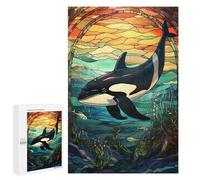 Jigsaw Puzzles 1000 PCS for Adults Killer Whale Stained Glass Teenagers Puzzles Hands-on Game Precision Cutting Help The Brain Exercise 1000 PCS