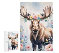 Jigsaw Puzzles 1000 PCS for Adults Moose with Floral Crown Watercolor Puzzles for Adults Fun Games Staycation Kill Time for Birthday, Chrismas 1000 PCS