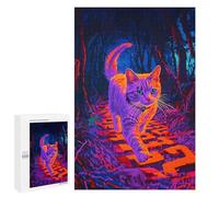 Jigsaw Puzzles 1000 PCS for Adults Neon Cat in Forest Jigsaw Puzzle Anti-Stress Toys For Family Fun Deal As Gifts for The Whole Family 1000 PCS