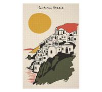 Jigsaw Puzzles 1000 PCS for Adults Santorini, Greece Illustration Jigsaws for Adults Brain Teaser Game For Family Fun Help The Brain Exercise 1000 PCS