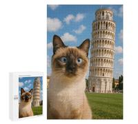 Jigsaw Puzzles 1000 PCS for Adults Siamese Cat with Leaning Tower Puzzles for Adults Fun Games Staycation Kill Time for Birthday, Chrismas 1000 PCS