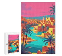 Jigsaw Puzzles 1000 PCS for Adults Vibrant Desert Oasis Cityscape Illustration Jigsaw for Adults Anti-Stress Toys A Work of Art Great Gift for Gaming 1000 PCS