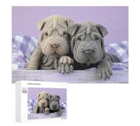 Jigsaw Puzzles 1000 PCS for Teenagerss Adorable Shar-Pei Puppies on Checkered Cloth Jigsaws for Adults Hands-on Game But Fun And Humorous Deal As Gifts for The Whole Family 1000 PCS