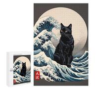 Jigsaw Puzzles 1000 PCS for Teenagerss Black Cat Great Wave Adult Jigsaw Puzzle DIY Toys For Family Fun Educational Challenge 1000 PCS