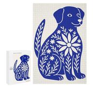 Jigsaw Puzzles 1000 PCS for Teenagerss Blue Dog Floral Illustration Puzzles for Adults Fun Games Difficult Hard Challenging To Complete 1000 PCS