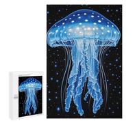 Jigsaw Puzzles 1000 PCS for Teenagerss Blue Glow Jellyfish Poster Puzzles for Adults Fun Games Difficult Hard Challenging To Complete 1000 PCS