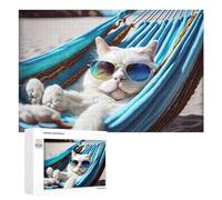 Jigsaw Puzzles 1000 PCS for Teenagerss Chill Cat in Beach Hammock Jigsaw Puzzle DIY Toys A Work of Art Deal As Gifts for The Whole Family 1000 PCS