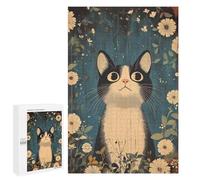 Jigsaw Puzzles 1000 PCS for Teenagerss Cute Vintage Cat in Flowers Jigsaws for Adults Toy Wall Decor Difficult Hard Challenging To Complete 1000 PCS