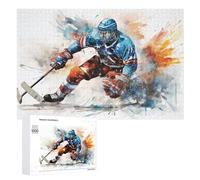Jigsaw Puzzles 1000 PCS for Teenagerss Dynamic Hockey Player in Action -2 Jigsaws for Adults Hands-on Game But Fun And Humorous Deal As Gifts for The Whole Family 1000 PCS