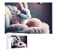 Jigsaw Puzzles 1000 PCS for Teenagerss Fluffy Bunny in Cozy Chair Jigsaws for Adults Hands-on Game But Fun And Humorous Deal As Gifts for The Whole Family 1000 PCS