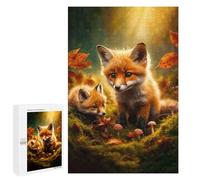 Jigsaw Puzzles 1000 PCS for Teenagerss Fox Kits in Autumn Forest Puzzles for Adults Fun Games Difficult Hard Challenging To Complete 1000 PCS