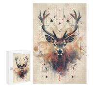 Jigsaw Puzzles 1000 PCS for Teenagerss Geometric Deer Portrait with Abstract Patterns Adult Jigsaw Puzzle Family Game A Work of Art Deal As Gifts for The Whole Family 1000 PCS