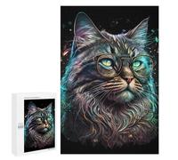 Jigsaw Puzzles 1000 PCS for Teenagerss Glamorous Cat Glasses Art Print Puzzles for Adults Fun Games Difficult Hard Challenging To Complete 1000 PCS