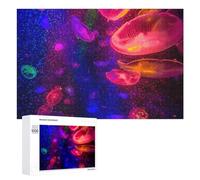 Jigsaw Puzzles 1000 PCS for Teenagerss Glowing Jellyfish in Neon Colors Jigsaws for Adults Hands-on Game But Fun And Humorous Deal As Gifts for The Whole Family 1000 PCS