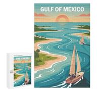 Jigsaw Puzzles 1000 PCS for Teenagerss Gulf of Mexico Sailing Illustration Jigsaws for Adults Relax Games Precision Cutting Deal As Gifts for The Whole Family 1000 PCS