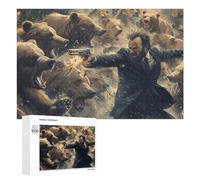 Jigsaw Puzzles 1000 PCS for Teenagerss Man Fights Off Bears with Gun Jigsaws for Adults Hands-on Game But Fun And Humorous Deal As Gifts for The Whole Family 1000 PCS