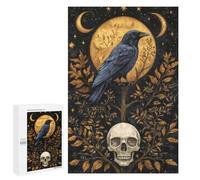 Jigsaw Puzzles 1000 PCS for Teenagerss Mystical Raven And Skull Under Golden Moon Jigsaw for Adults Hands-on Game But Fun And Humorous for Birthday, Chrismas 1000 PCS
