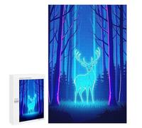Jigsaw Puzzles 1000 PCS for Teenagerss Neon Deer in Blue Forest Jigsaw for Adults Hands-on Game But Fun And Humorous for Birthday, Chrismas 1000 PCS