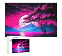 Jigsaw Puzzles 1000 PCS for Teenagerss Neon Dreamscape with Cherry Blossom Tree Jigsaws for Adults Hands-on Game But Fun And Humorous Deal As Gifts for The Whole Family 1000 PCS