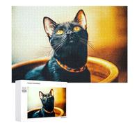 Jigsaw Puzzles 1000 PCS for Teenagerss Painted Black Cat with Glowing Eyes Jigsaws for Adults Hands-on Game But Fun And Humorous Deal As Gifts for The Whole Family 1000 PCS