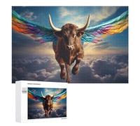 Jigsaw Puzzles 1000 PCS for Teenagerss Rainbow-Winged Bull Soars Above Clouds Jigsaw Puzzle DIY Toys A Work of Art Deal As Gifts for The Whole Family 1000 PCS