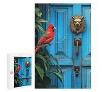 Jigsaw Puzzles 1000 PCS for Teenagerss Red Cardinal Bird And Lion Knocker on Door Jigsaws for Adults Relax Games Precision Cutting Deal As Gifts for The Whole Family 1000 PCS