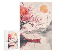 Jigsaw Puzzles 1000 PCS for Teenagerss Sakura Lake Red Boat Jigsaws for Adults Hands-on Game But Fun And Humorous Birthday Present, Gifts, 1000 PCS