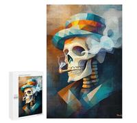 Jigsaw Puzzles 1000 PCS for Teenagerss Skull Smoking A Cigarette - Cubist Minimalist Vision - Vibrant Masterpiece Inspired by Vincent Van G... Jigsaws for Adults Toy Wall Decor Difficult Hard Challeng