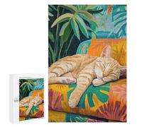 Jigsaw Puzzles 1000 PCS for Teenagerss Sleeping Orange Cat Jigsaws for Adults Toy Wall Decor Difficult Hard Challenging To Complete 1000 PCS