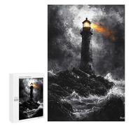 Jigsaw Puzzles 1000 PCS for Teenagerss Stormy Lighthouse in Dramatic Monochrome Style Jigsaws for Adults Toy Wall Decor Difficult Hard Challenging To Complete 1000 PCS