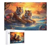 Jigsaw Puzzles 1000 PCS for Teenagerss Tiger Pair by The Water's Edge Jigsaw Puzzle DIY Toys A Work of Art Deal As Gifts for The Whole Family 1000 PCS