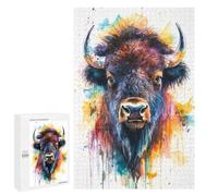 Jigsaw Puzzles 1000 PCS for Teenagerss Watercolor Bison Portrait Jigsaw for Adults Hands-on Game But Fun And Humorous for Birthday, Chrismas 1000 PCS