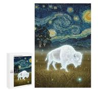 Jigsaw Puzzles 1000 PCS for Teenagerss White Buffalo in Starry Night Style Jigsaws for Adults Relax Games Precision Cutting Deal As Gifts for The Whole Family 1000 PCS
