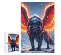 Jigsaw Puzzles 1000 PCS for Teenagerss Winged Wolf with Fiery Wings Jigsaws for Adults Relax Games Precision Cutting Deal As Gifts for The Whole Family 1000 PCS