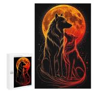 Jigsaw Puzzles 1000 PCS for Teenagerss Wolves Under A Fiery Moon Adult Jigsaw Puzzle DIY Toys For Family Fun Educational Challenge 1000 PCS