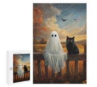 Jigsaw Puzzles 1000 PCS Ghostly Black Cat Fence Jigsaws for Adults Puzzle Pattern Assembly Educational Challenge Birthday And Unique Gifts 1000 PCS