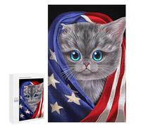 Jigsaw Puzzles 1000 PCS Grey Kitten USA Patriot Teenagers Puzzles Relax Games Difficult Challenge Unique Birthday And Xmas Gifts 1000 PCS
