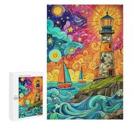 Jigsaw Puzzles 1000 PCS Lighthouse Ocean Waves Painting Jigsaws for Adults Puzzle Pattern Assembly Educational Challenge Birthday And Unique Gifts 1000 PCS