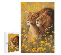 Jigsaw Puzzles 1000 PCS Lion Couple in Yellow Flowers-5 Jigsaws for Adults Puzzle But Fun And Humorous Every Piece Is Unique - Family Fun & Game Night 1000 PCS