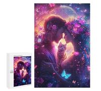 Jigsaw Puzzles 1000 PCS Romantic Fantasy with Flowers And Cats Jigsaws for Adults Puzzle Pattern Assembly Educational Challenge Birthday And Unique Gifts 1000 PCS