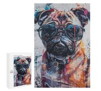 Jigsaw Puzzles 1000 PCS Stylish Pug with Sunglasses Jigsaw for Teenagers Improve Memory Difficult And Challenge Brainteaser Family Games 1000 PCS