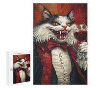 Jigsaw Puzzles 1000 PCS Vampire Cat with Wine Glass -1 Jigsaws for Adults Puzzle But Fun And Humorous Every Piece Is Unique - Family Fun & Game Night 1000 PCS