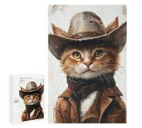 Jigsaw Puzzles 1000 PCS Western Cat Cowboy Costume Jigsaw for Teenagers Improve Memory Difficult And Challenge Brainteaser Family Games 1000 PCS