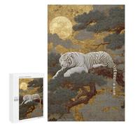 Jigsaw Puzzles 1000 PCS White Tiger Moonlit Forest Art Print Jigsaws for Adults Puzzle Pattern Assembly Educational Challenge Birthday And Unique Gifts 1000 PCS