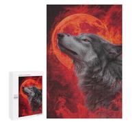 Jigsaw Puzzles 1000 PCS Wolf Howling at Fiery Moon Jigsaws for Adults Puzzle But Fun And Humorous Every Piece Is Unique - Family Fun & Game Night 1000 PCS