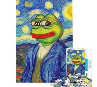 Jigsaw Puzzles 1000 Pepe The Frog Starry Night Parody Jigsaw Puzzles for Adults Difficult Challenge Help The Brain Exercise Christmas Birthday Gifts (Size 38x52cm)
