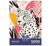 Jigsaw Puzzles 1000 Piece for Adults Abstract Leopard Illustration with Tropical Leaves Jigsaw for Adults Toy Wall Decor Home Decoration Challenging To Complete 70x50cm/1000pcs